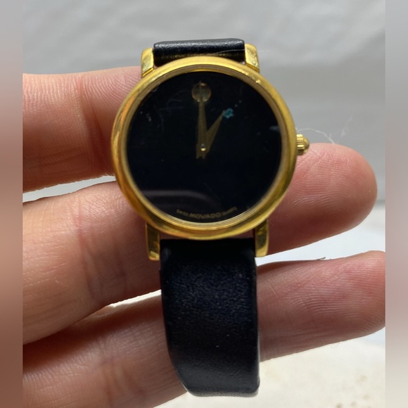 Vintage MOVADO Museum Classic Black Dial 26MM Black Leather Ladies Watch